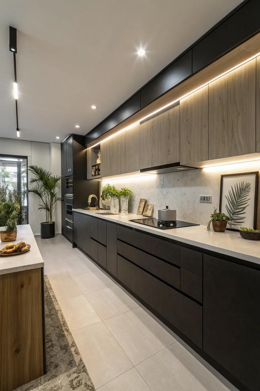 The combination of bright and dark tones adds depth and sophistication.