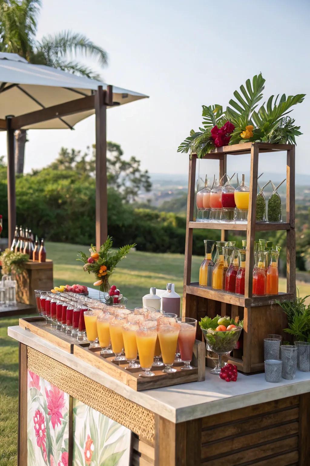 An enchanting mimosa bar allows guests to blend their perfect drink.
