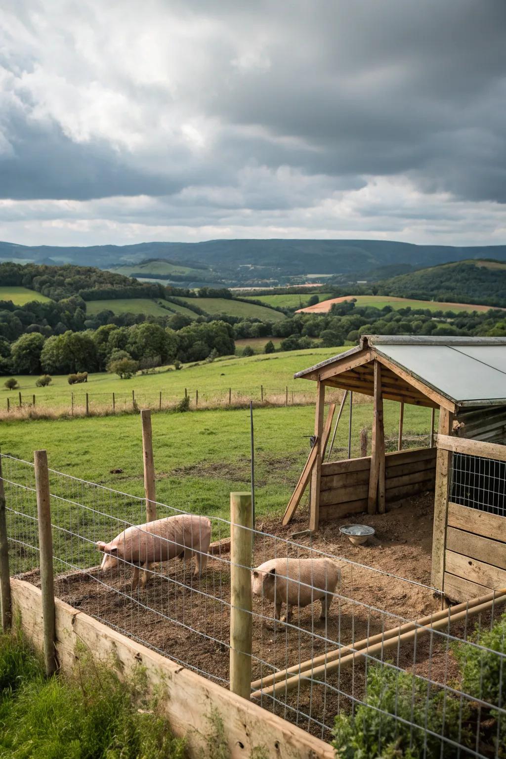 A contemporary pen blueprint with cable fencing for visibility and airflow.