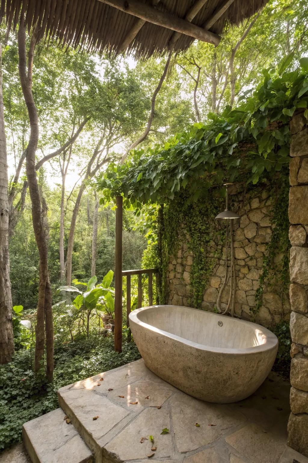 A unique tub can be your outdoor restroom's centerpiece.