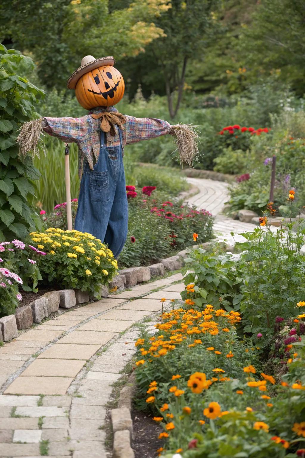 A quirky gourd head adds personality to your scarecrow.