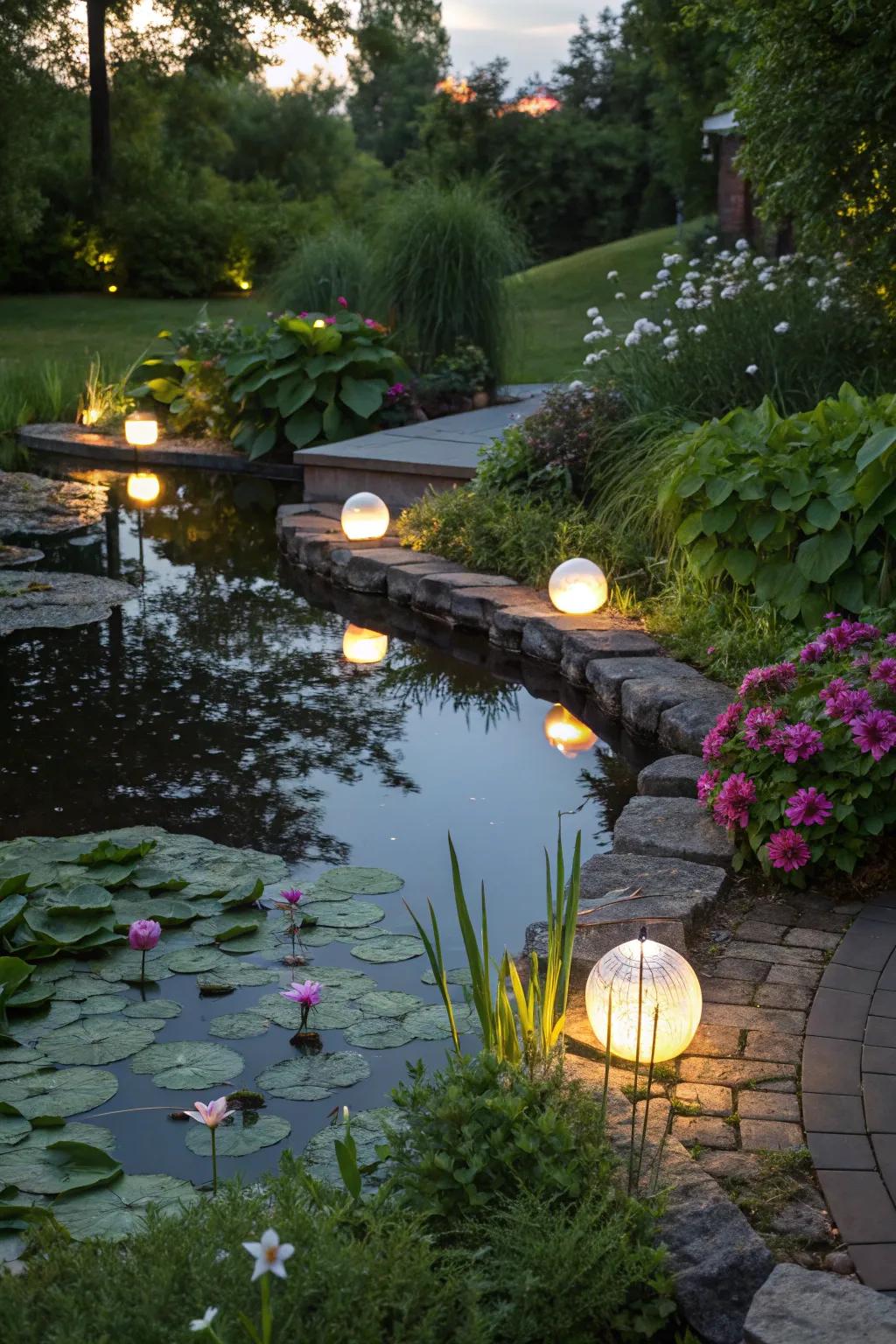 Add drama to water features with reflective lighting.