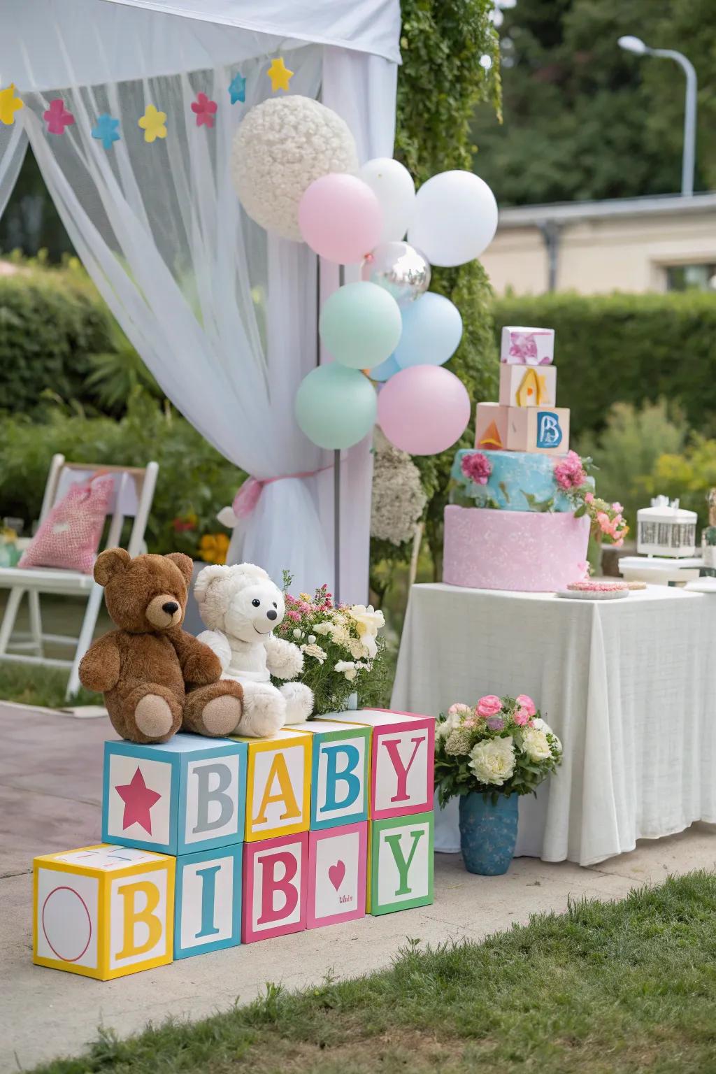 Precious infant-inspired ornaments inject allure into the open-air setup.