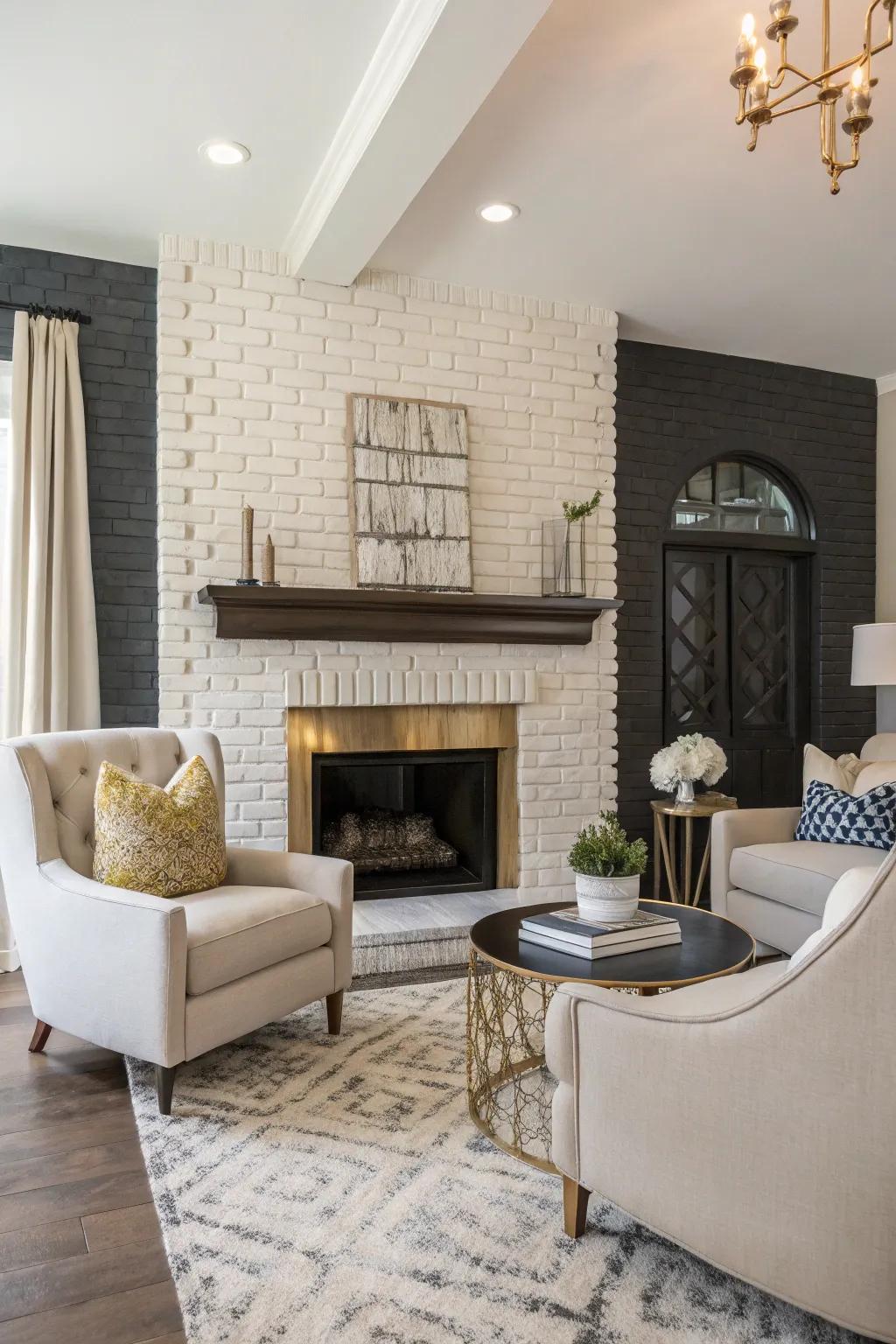 A two-tone fireplace adding dimension and intrigue.