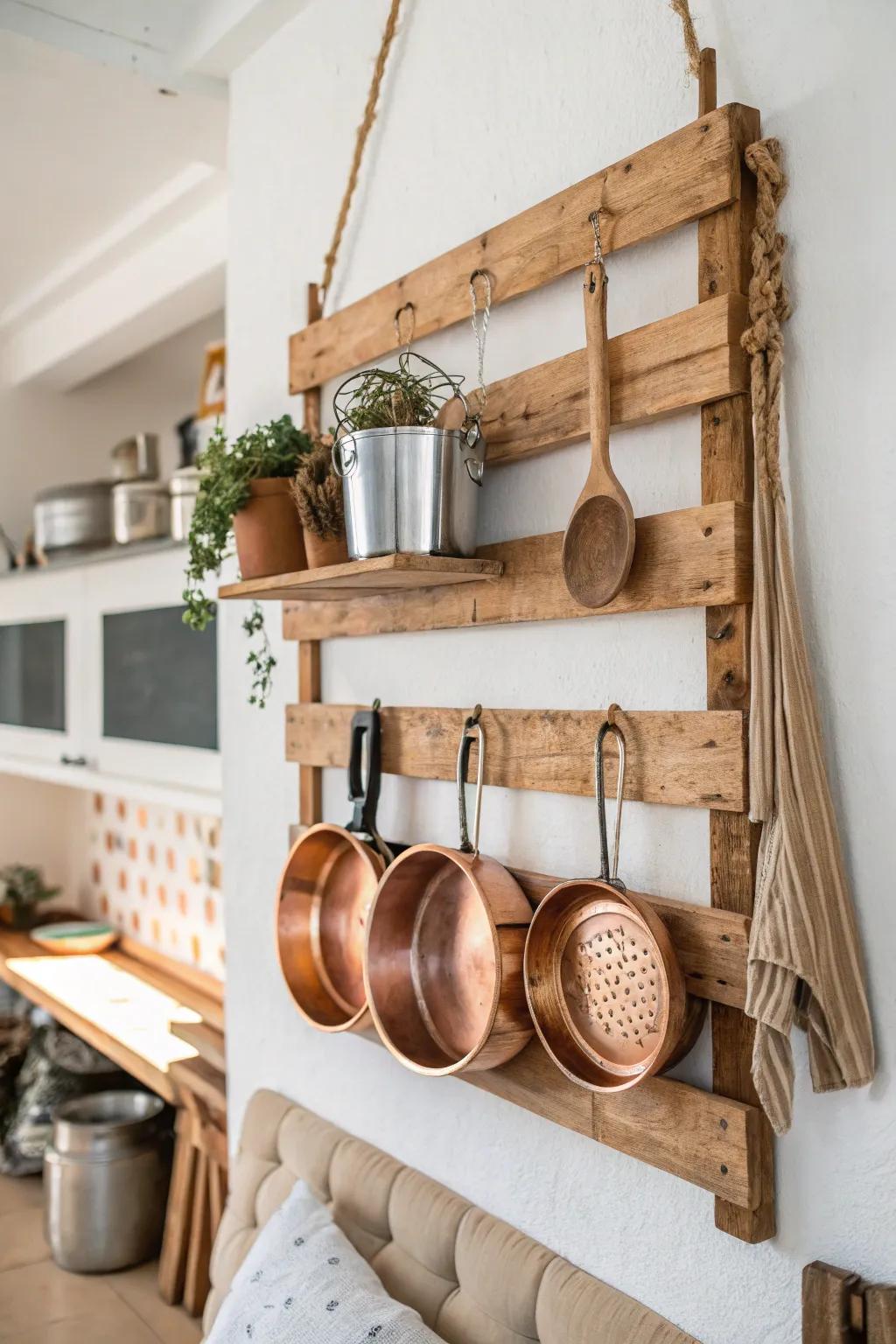 Transform your kitchen with a chic, minimalist pallet storage solution that marries functionality with rustic elegance.