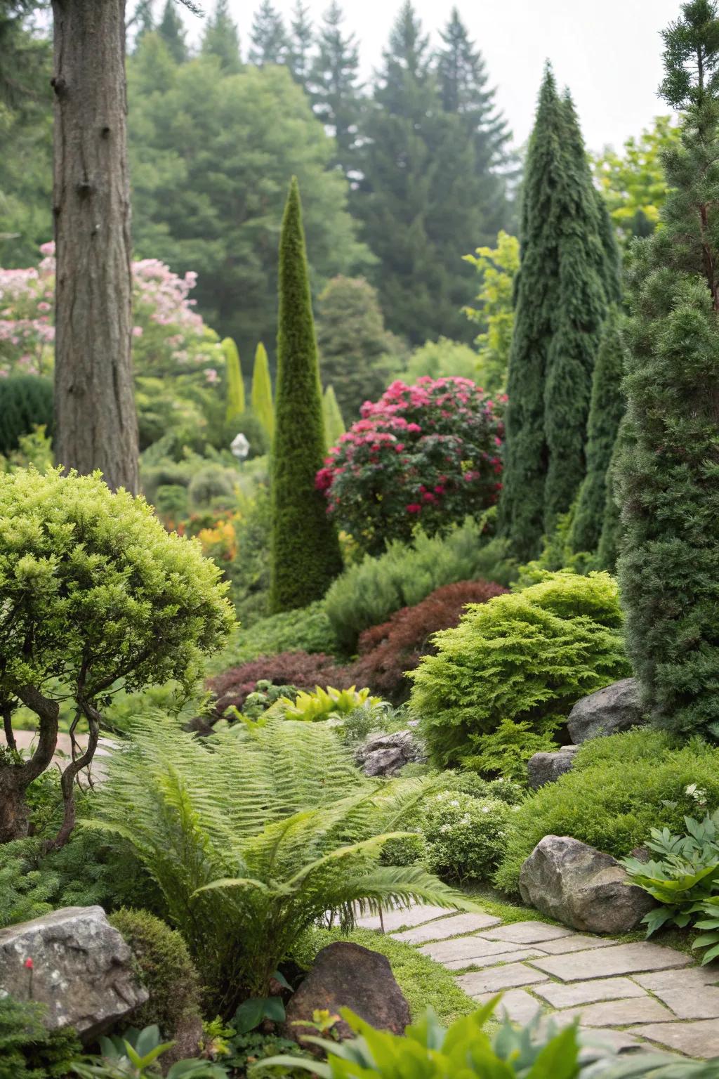 Abundant greenery composes a tranquil and private garden.