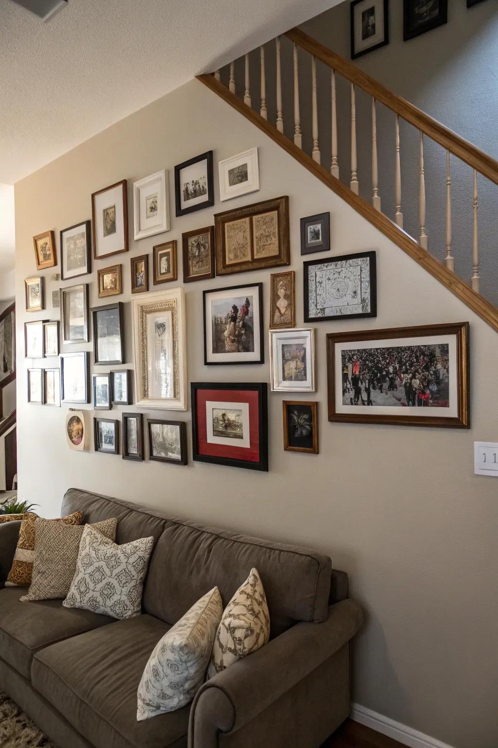 Asymmetrical layouts add dynamic energy to your walls.