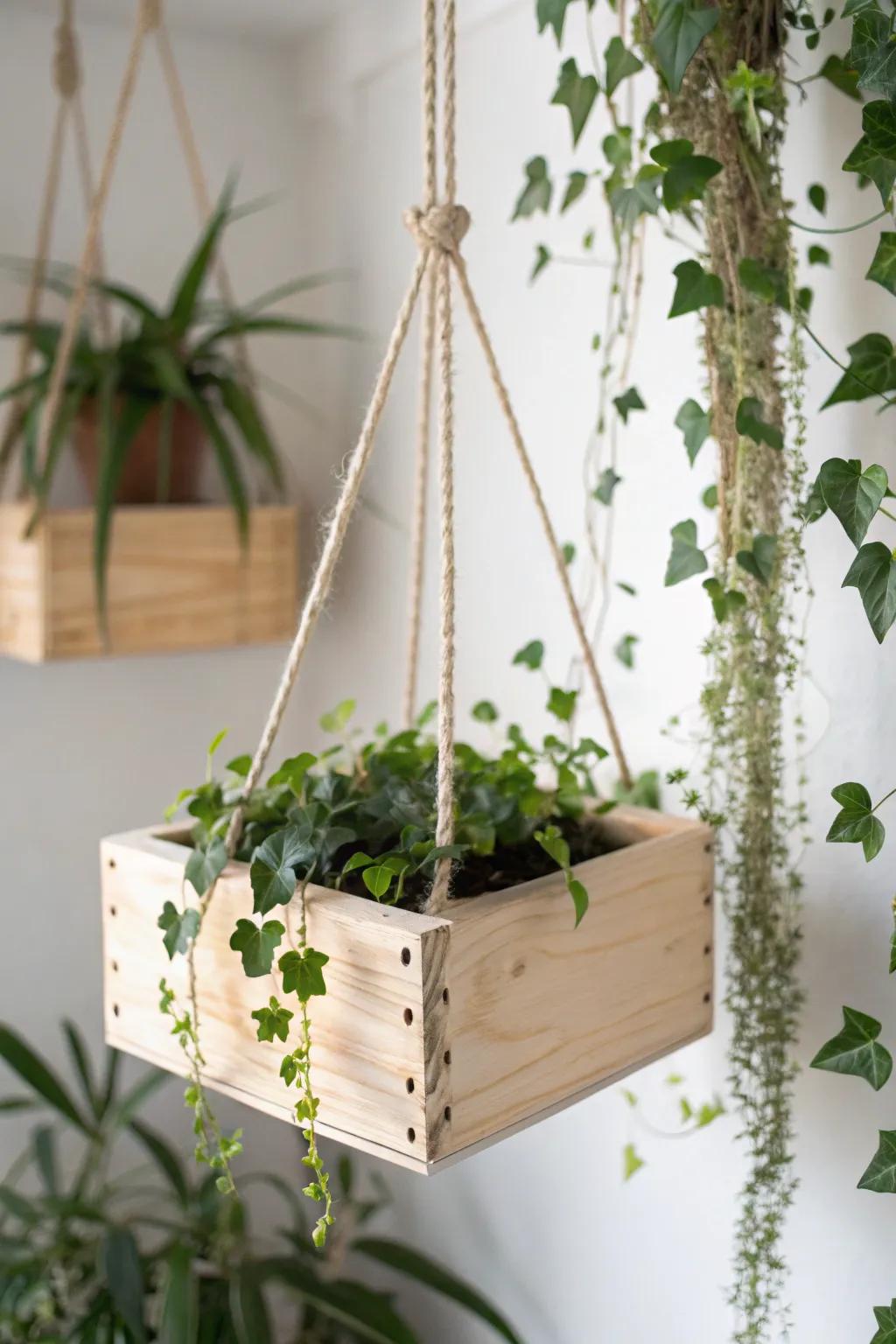 Elevate your greenery with chic hanging planter boxes—perfect for a minimalist, boho-inspired home.