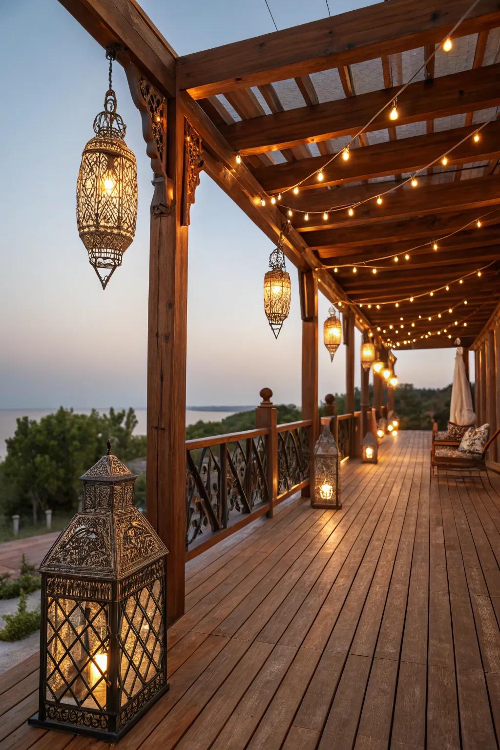 Craftsmanship meets enchantment: Illuminate your evenings with artful deck lighting.
