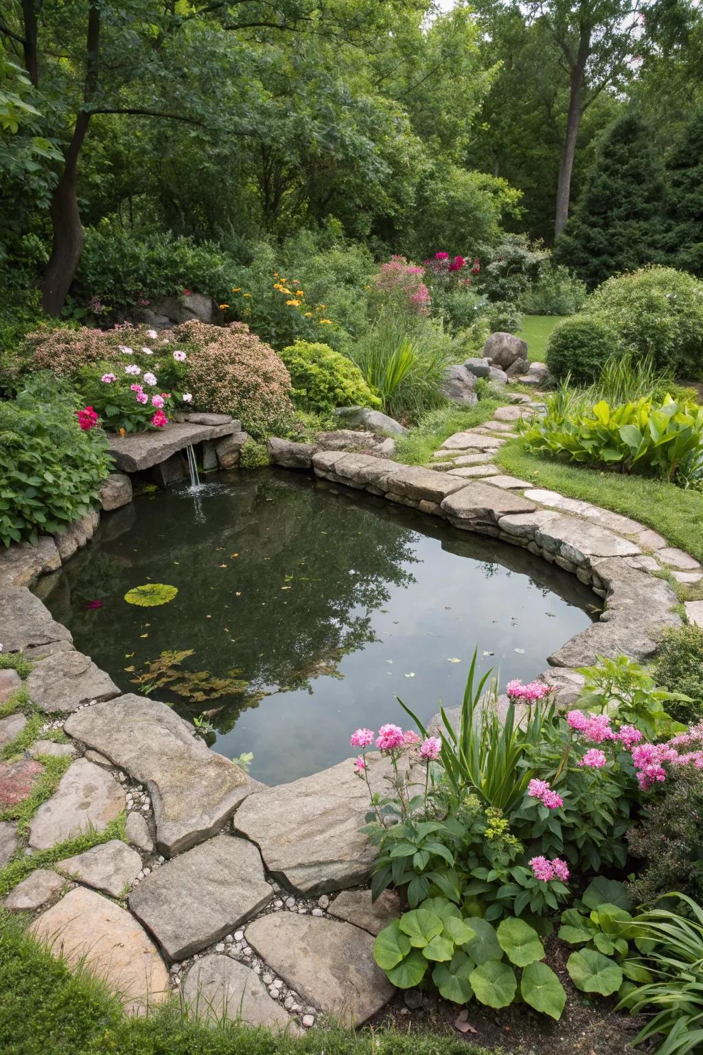 An irregularly shaped pond integrates beautifully into the garden.