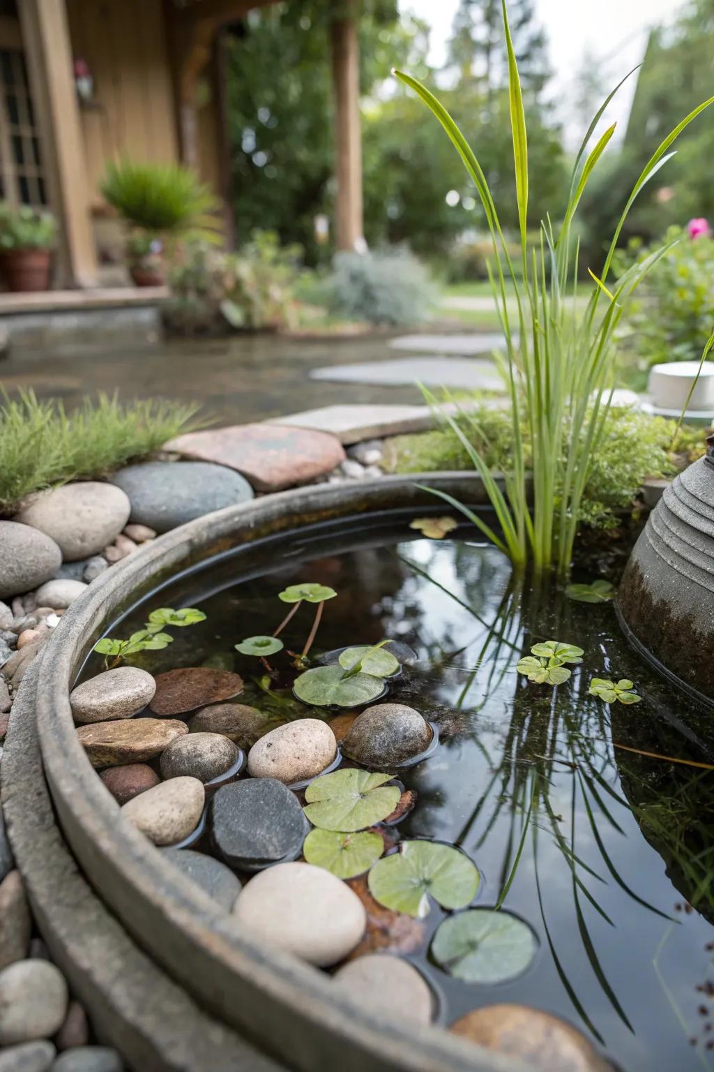 A peaceful contained meditative pond ideal for limited spaces.