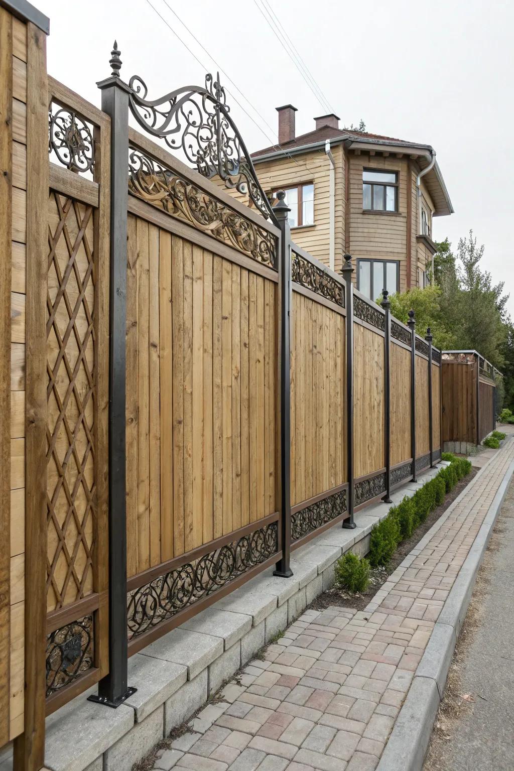 Mixing materials creates an eye-catching privacy border.