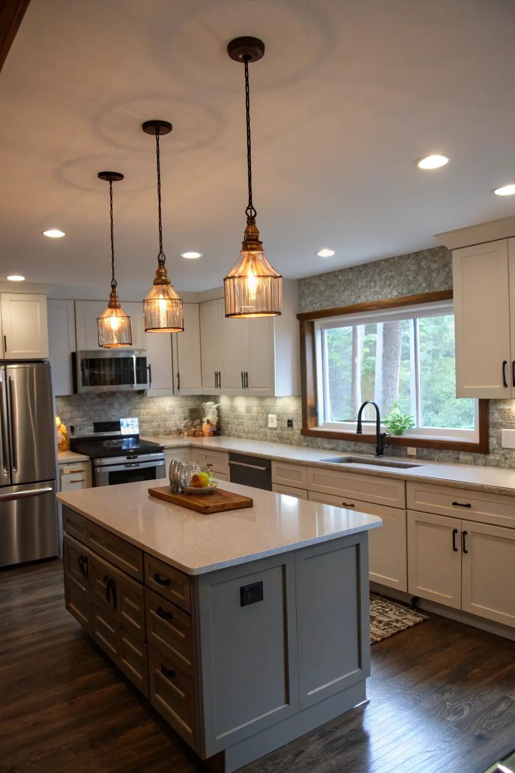 Layered lighting combines functionality with style.