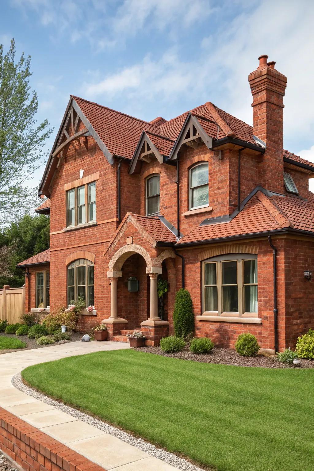 Earthy tone trim crafts a unified and natural look for red brick homes.