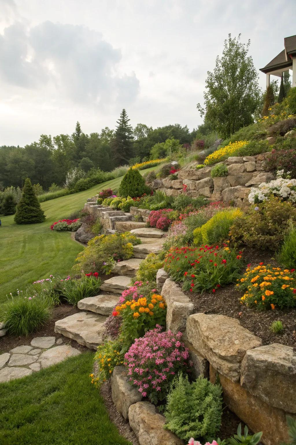 Stabilize slopes with beautiful rock arrangements.