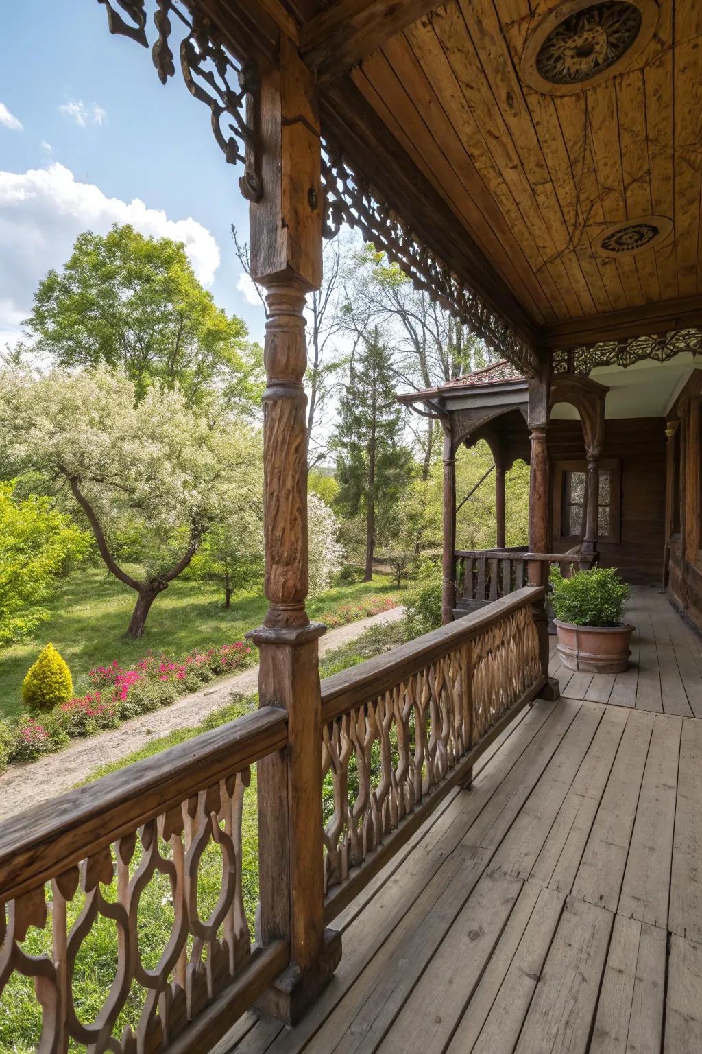 Handcrafted railings add a personal, artistic touch.