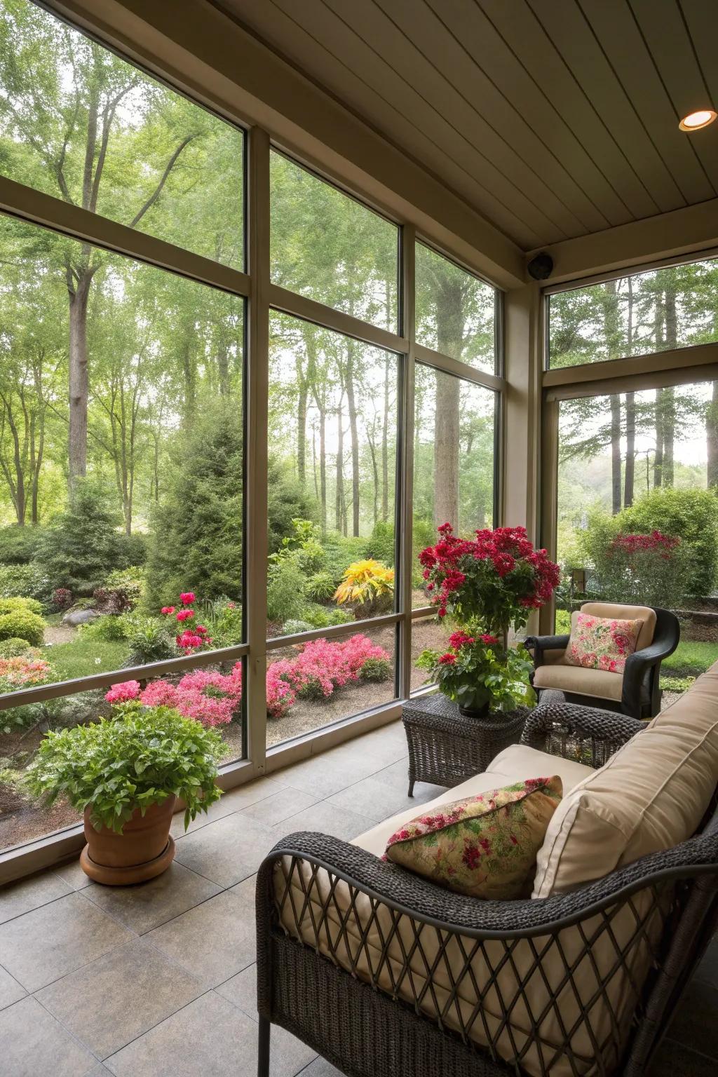 Scenic windows offering a garden view from the lanai.