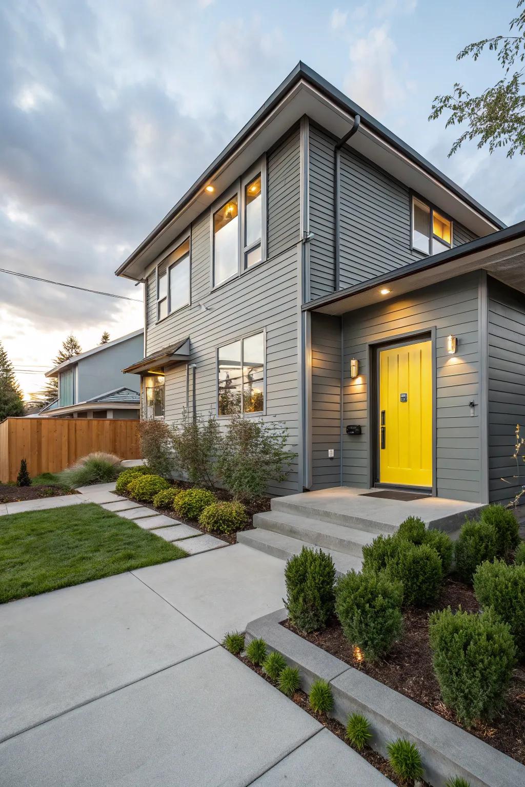 Sophisticated gray siding with a splash of color for modern appeal.