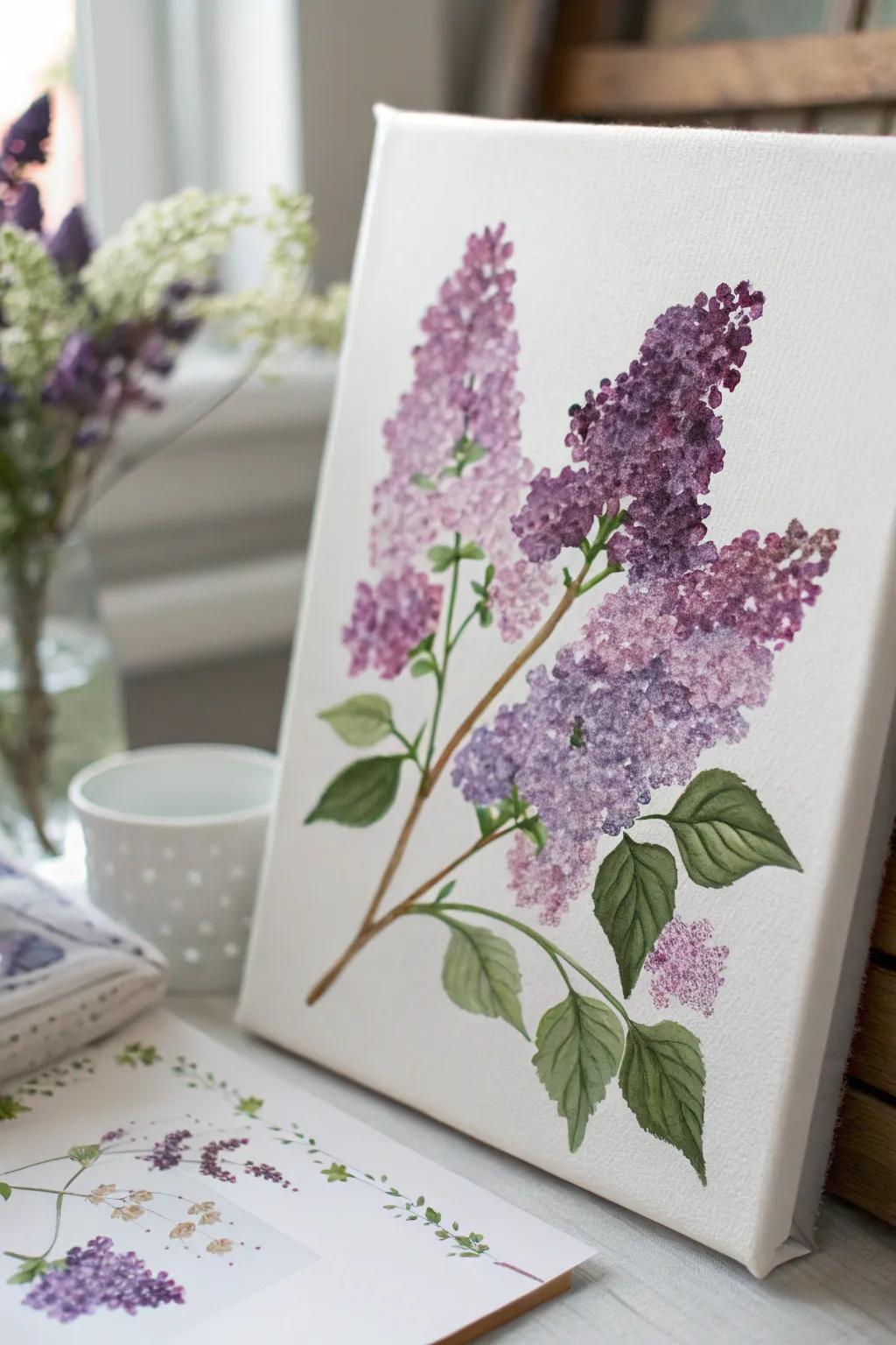 Embrace the art of simplicity via these serene Lilac Daydreams, illustrated smoothly using cosmetic swabs.