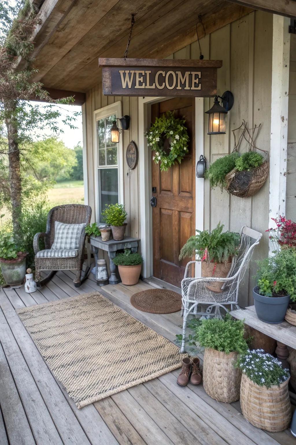 Greet visitors with a country-style greeting board.