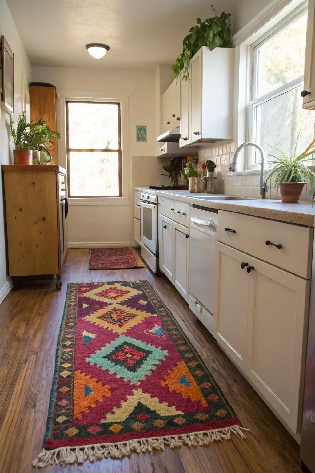 An ornamental rug brings warmth and a touch of color.