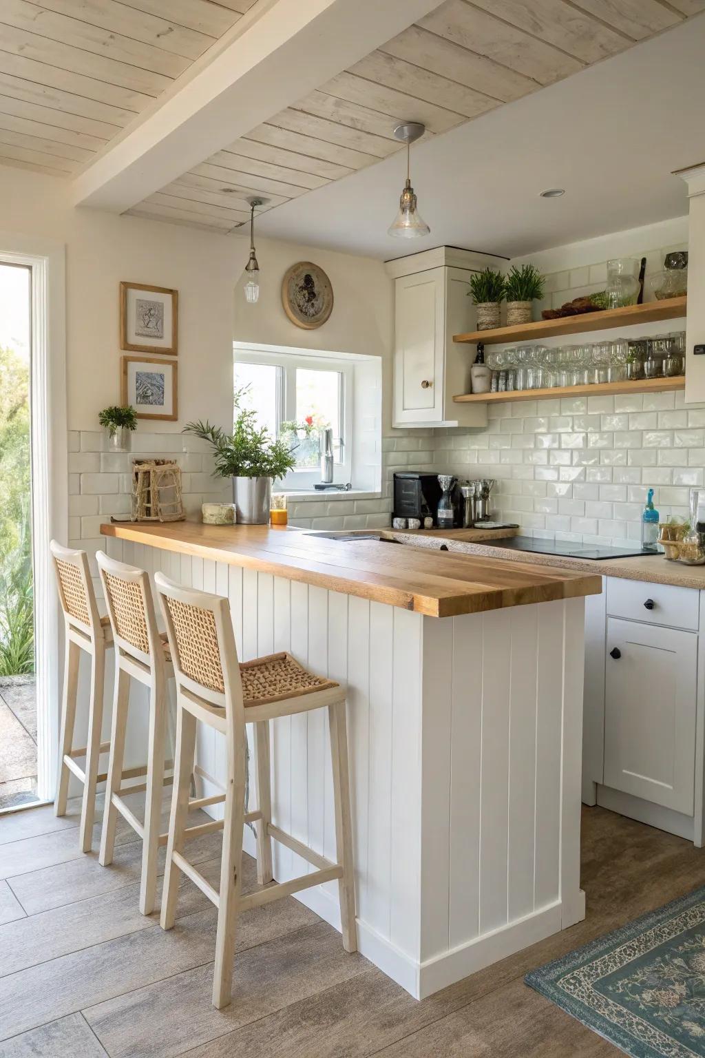 A small kitchen bar with a light color scheme enhancing openness.