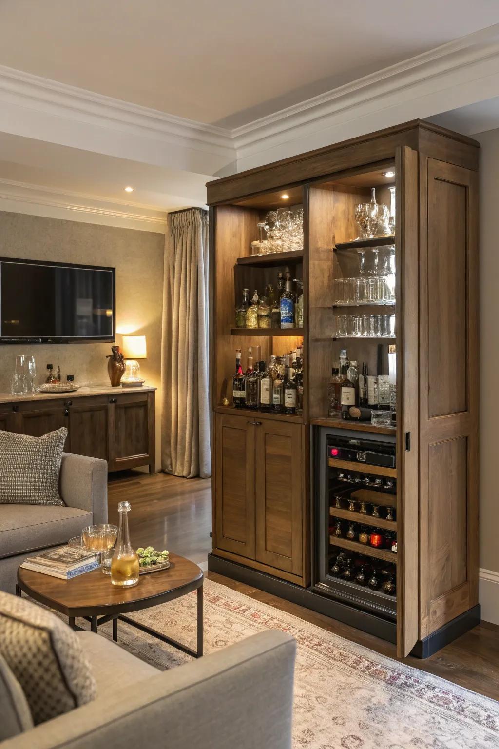 A concealed drink station keeps everything simple.