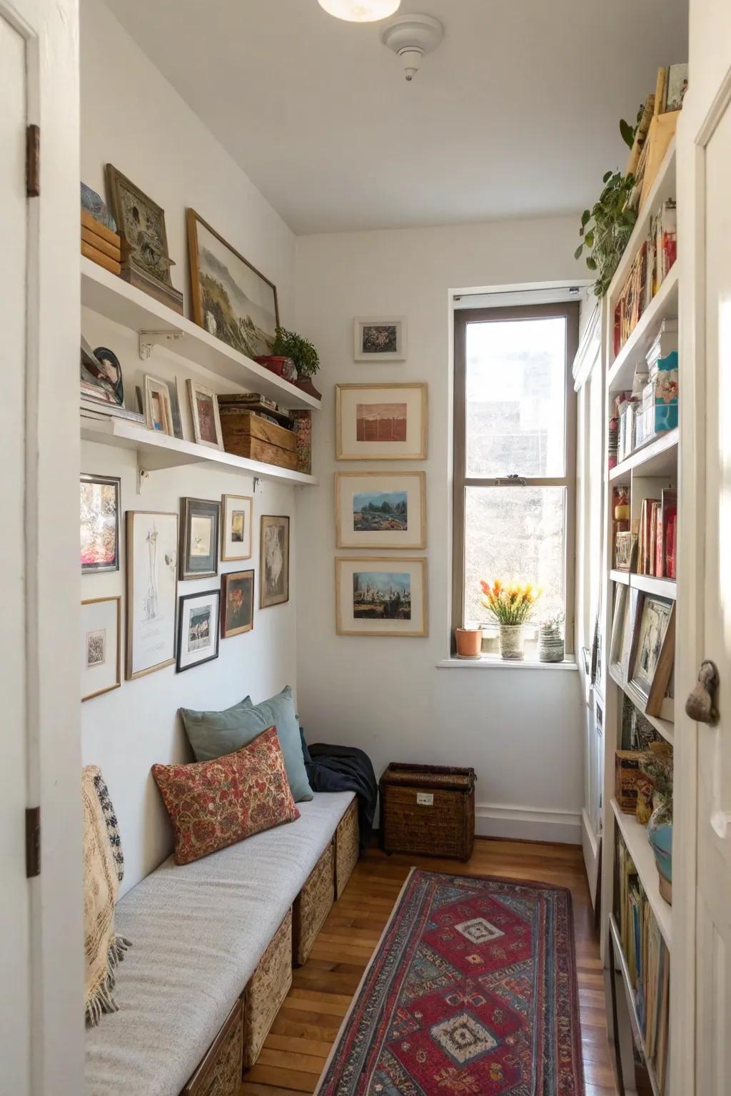 Wall space is ideal for displaying art and providing extra storage.