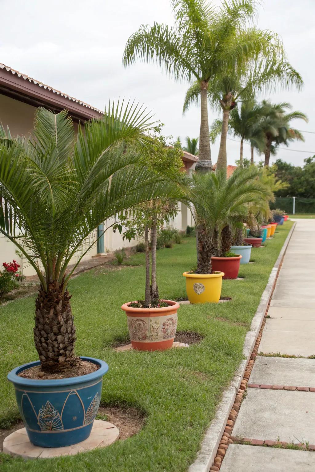 Potted palm arrangements bring versatility and elegance to landscaping.