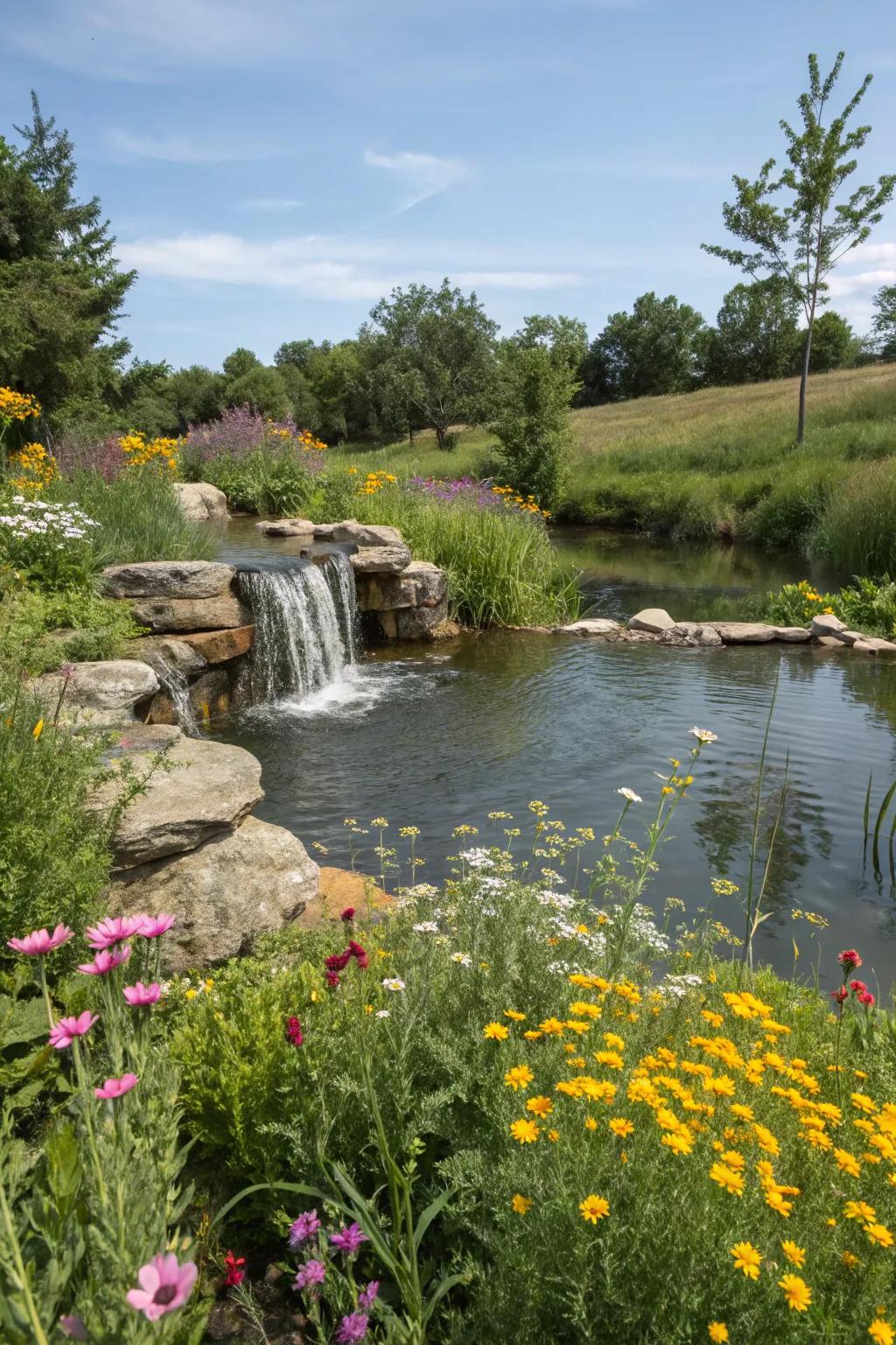 Wildflowers bring bright color and charm to your pond area.