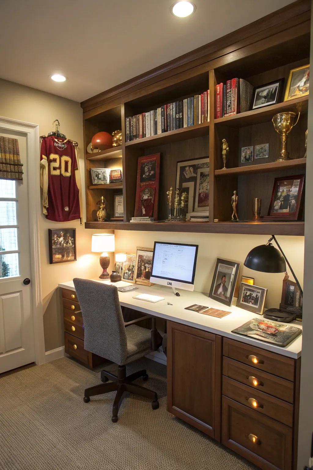 Strategic lighting enhances the visual charm of your sports-themed office.