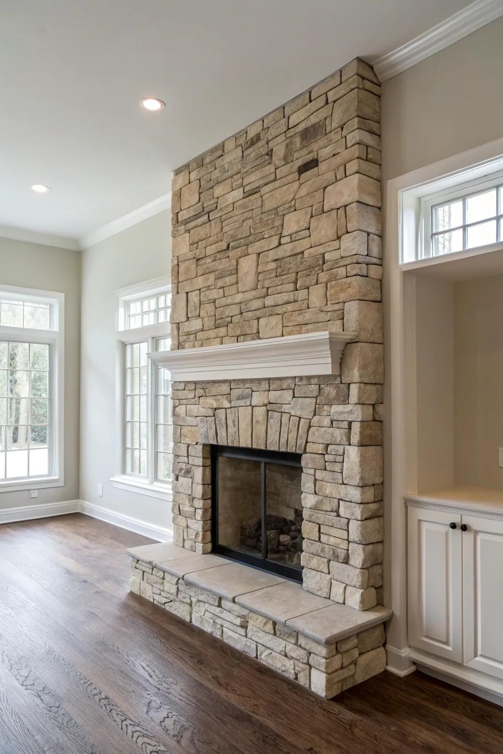 A sleek and modern fireplace design without a mantel.