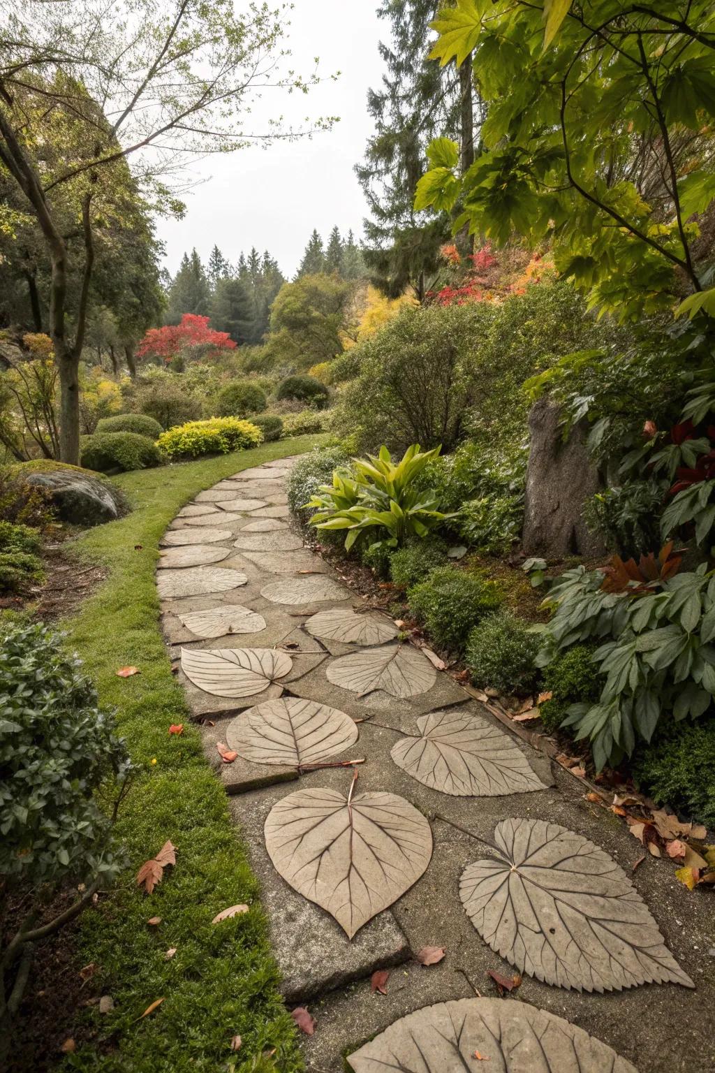 Foliage-formed stones impart a whimsical, natural nuance to your trail.