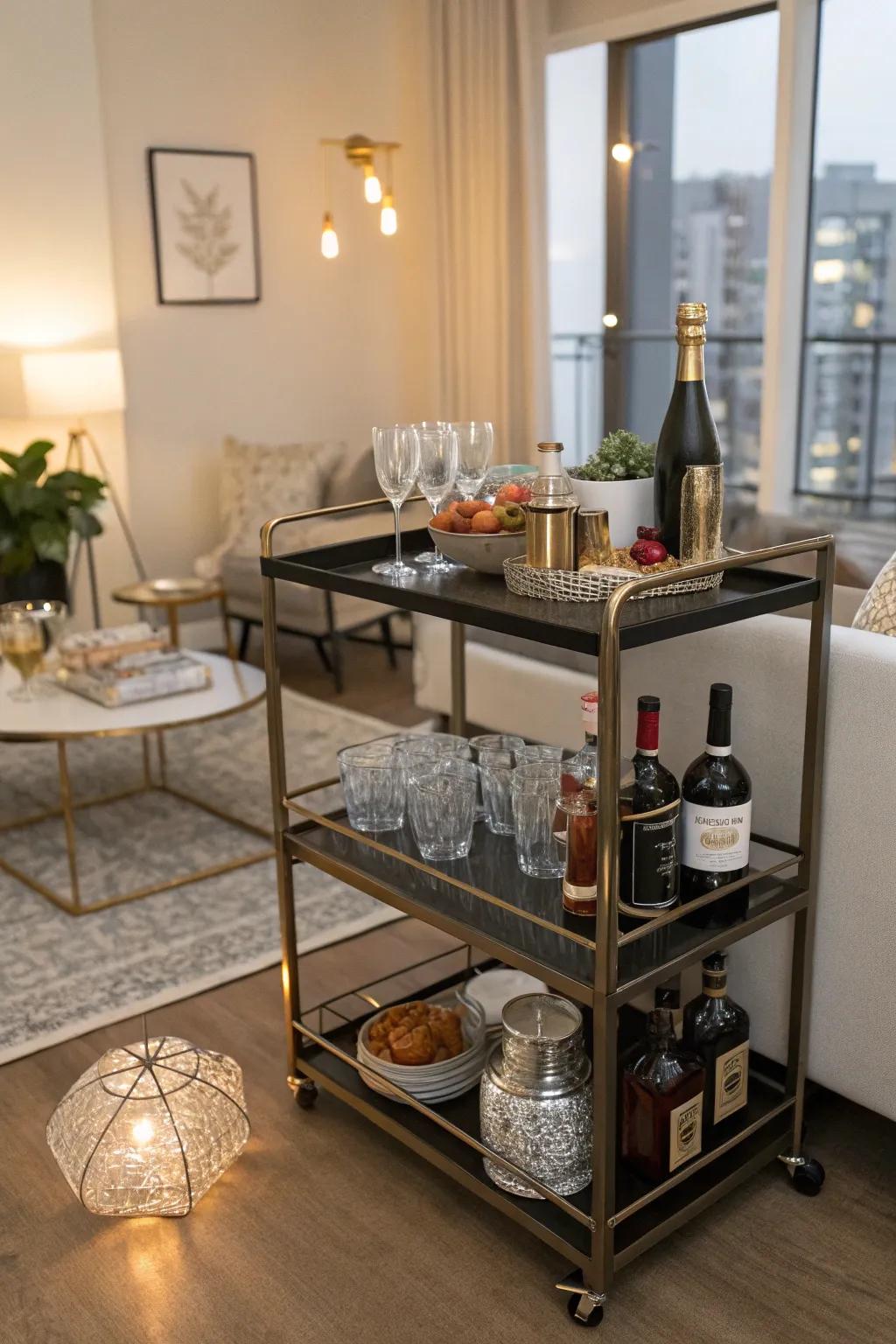 A bar cart introduces a dash of elegance and versatility to your space.