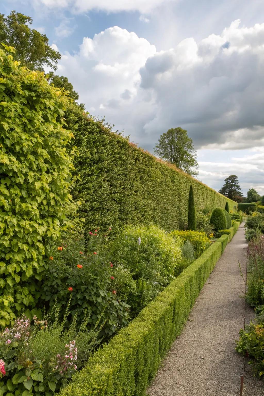 Vegetation walls offer natural privacy and a breathtaking green backdrop.