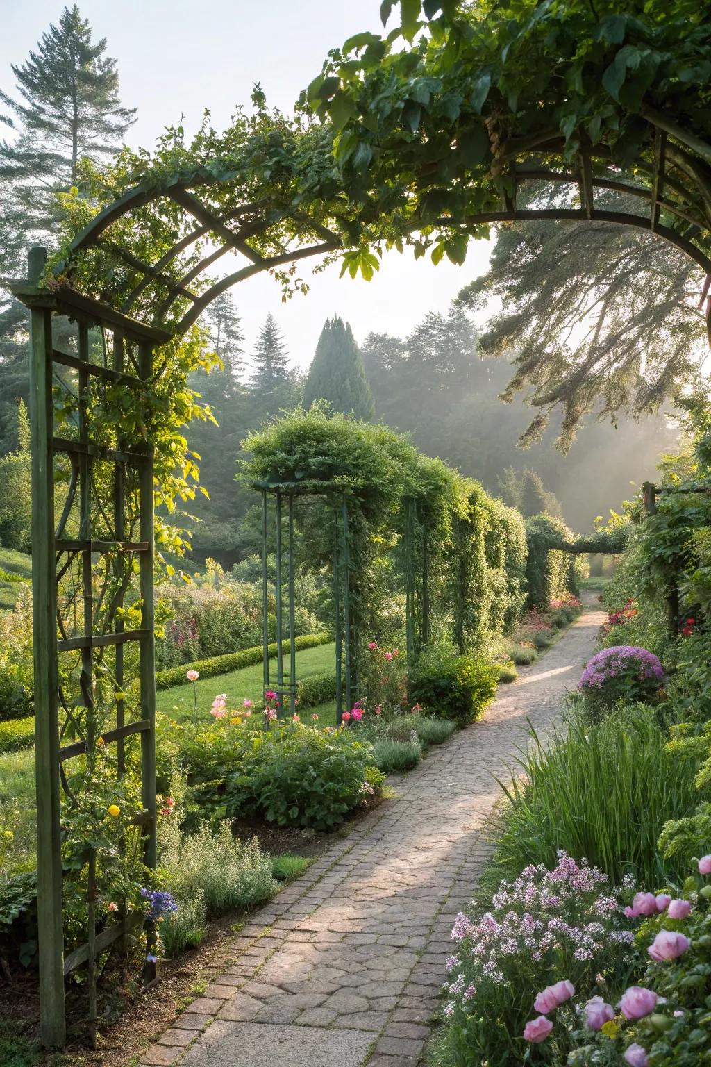 Specify garden zones with trellis dividers.