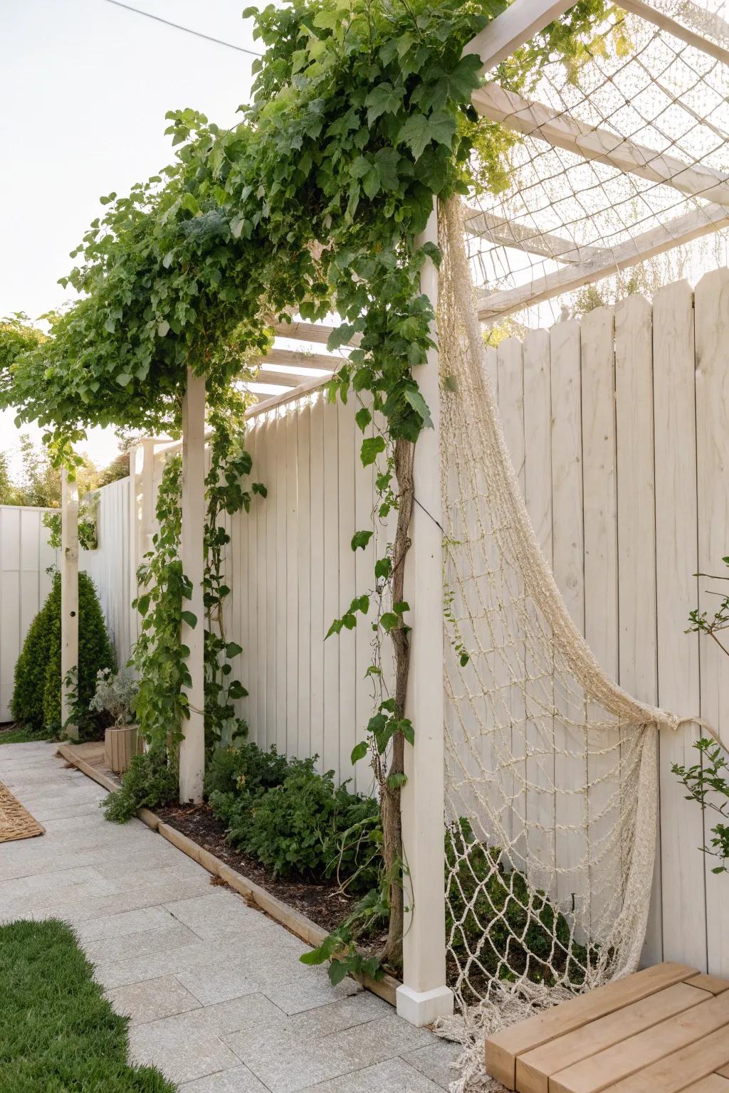 Transform your backyard into a serene retreat with a vine-covered privacy screen.