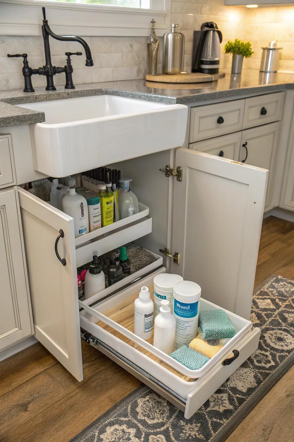 Pull-out trays make every inch of your cabinet easily accessible.