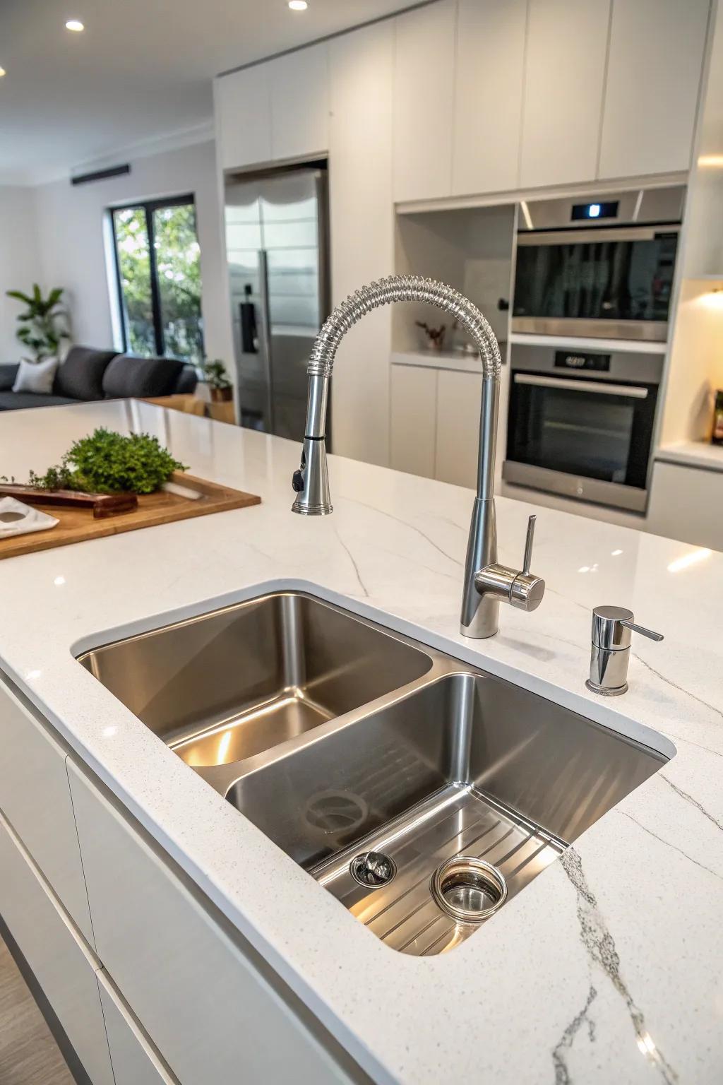 A two-basin undermount sink offering versatility in a modern kitchen.