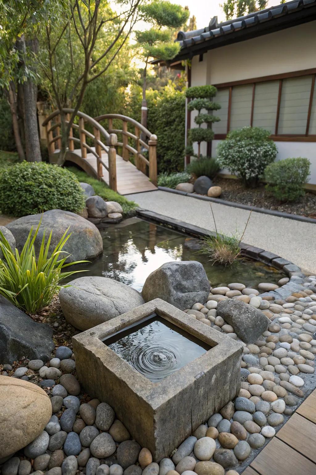 Zen water features encourage peace and quiet.