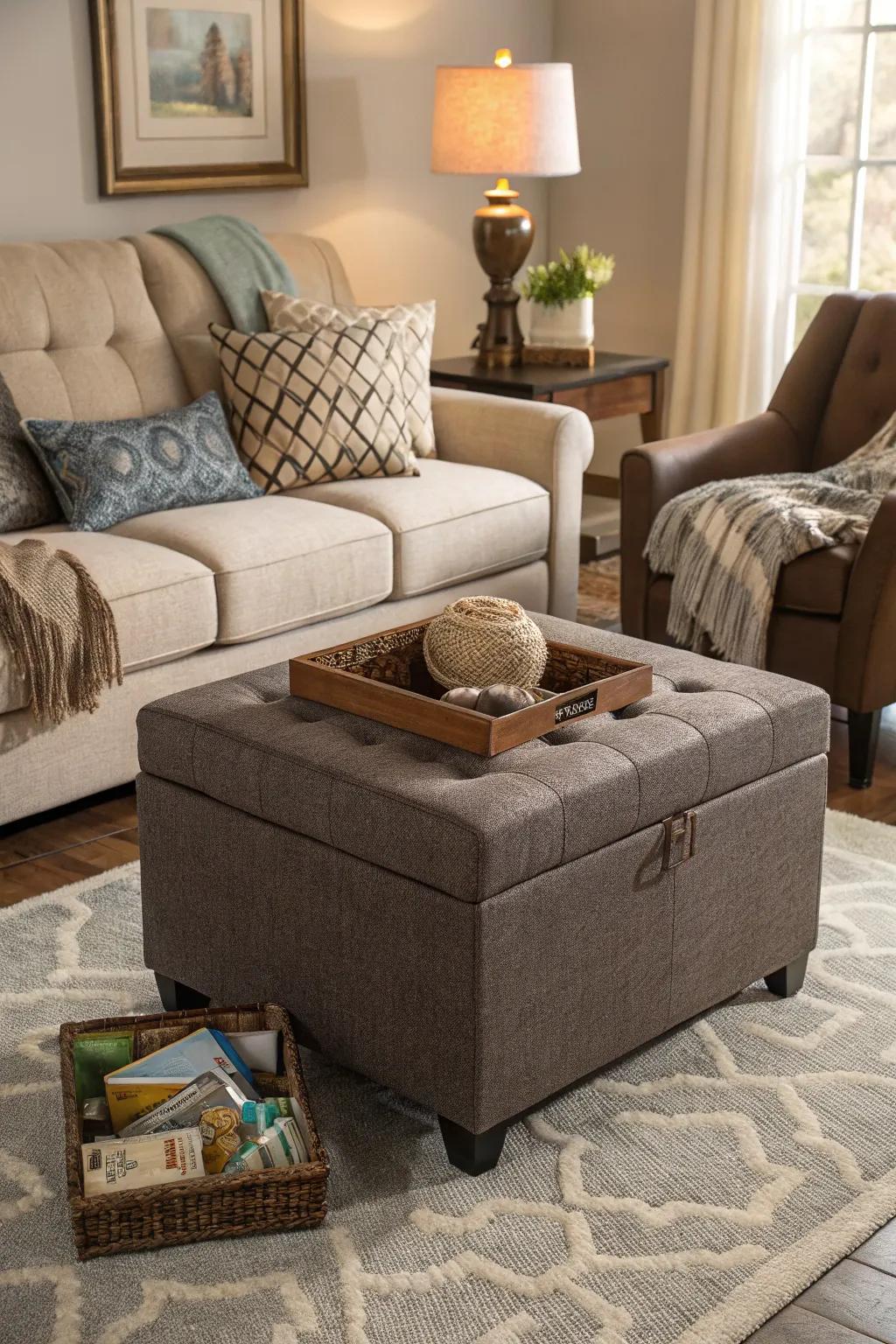 Smart use of multi-purpose furniture adds both style and functionality.