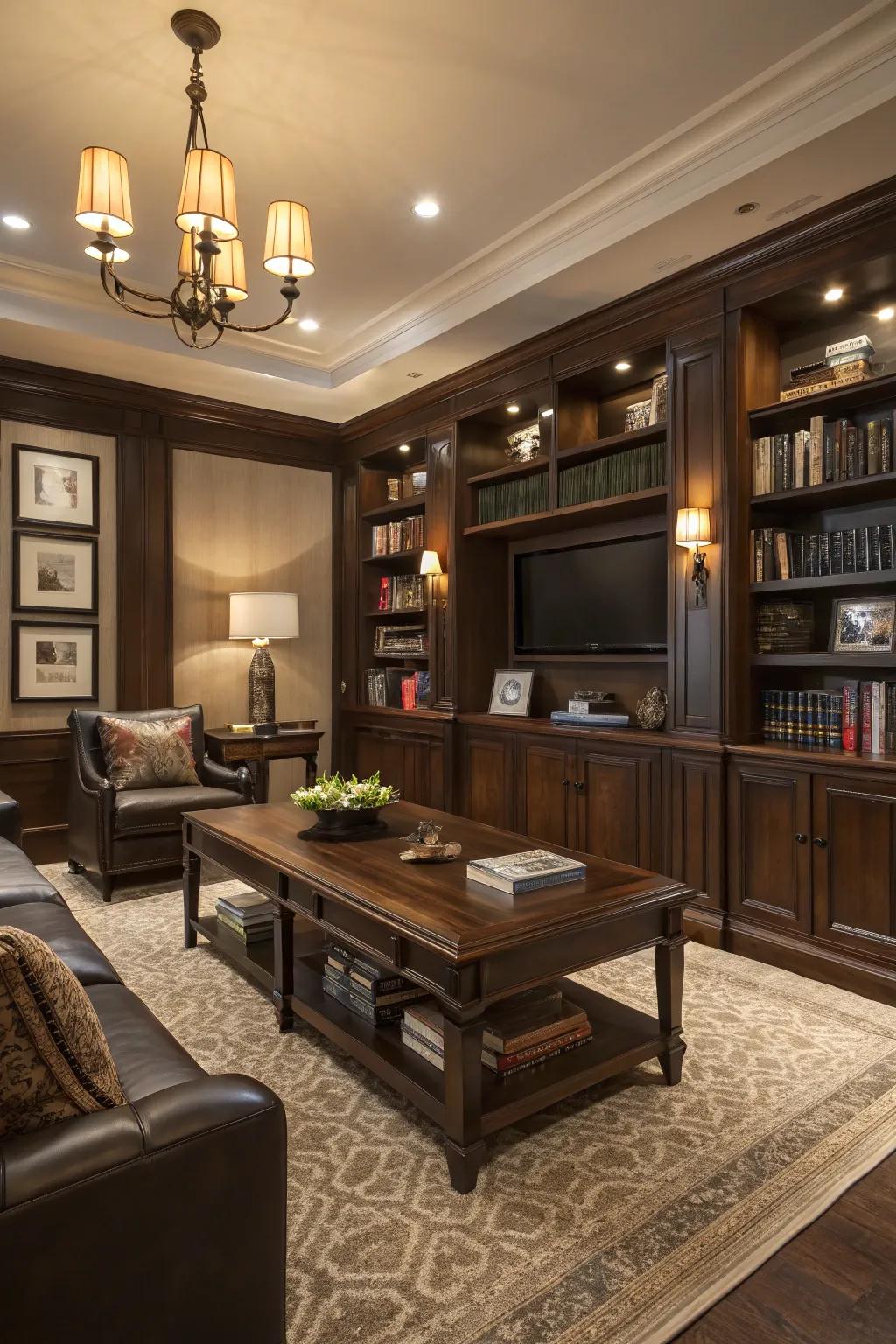 Shade-kissed timber elements bring ageless elegance to your living room.