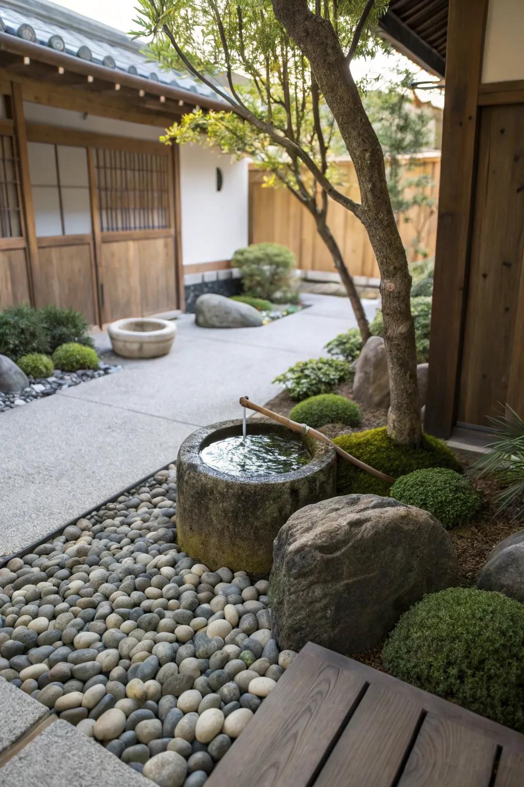 Zen-inspired aesthetics infuse a garden with a serene, meditative ambiance.