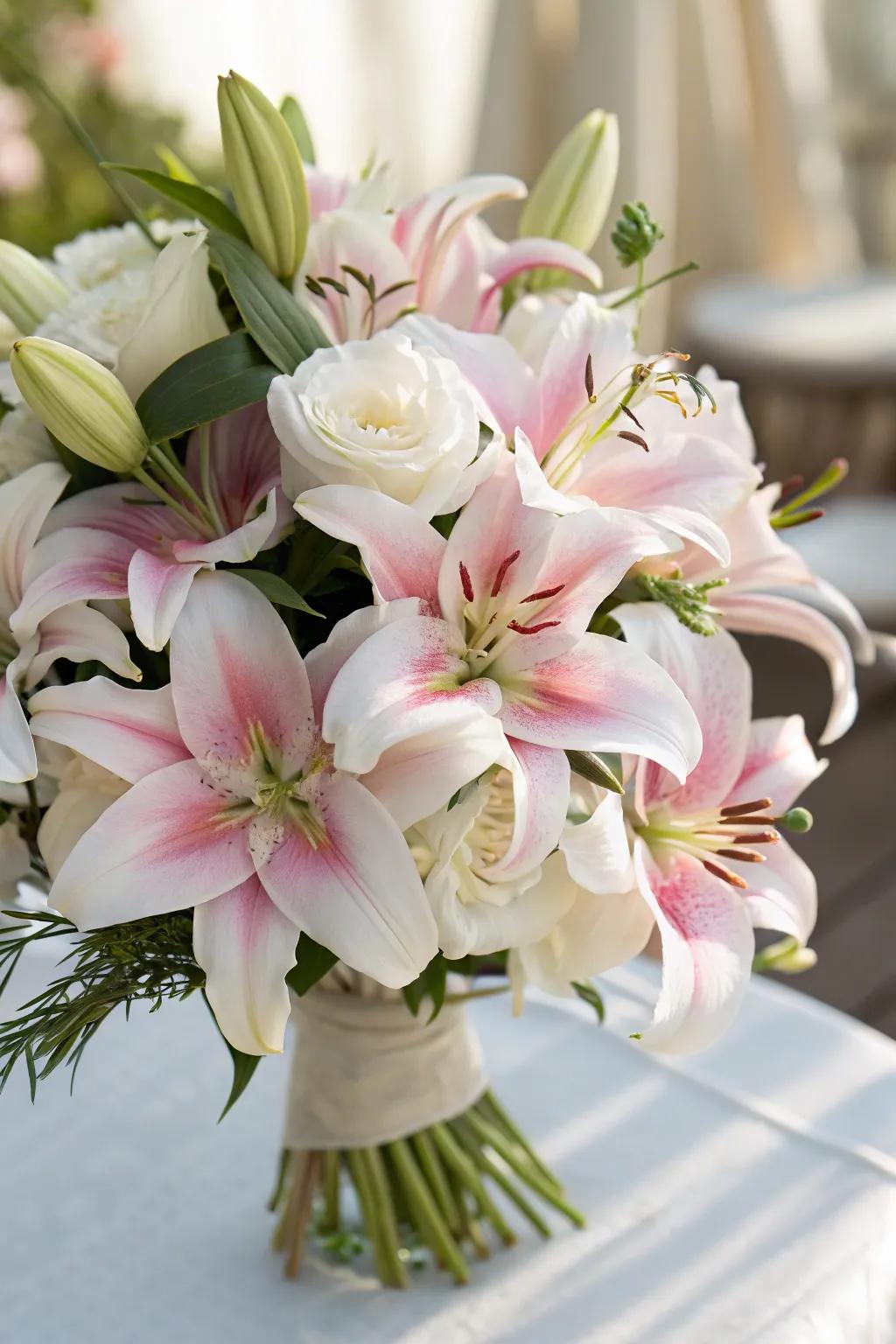 A contemporary lily arrangement with a hint of elegance.