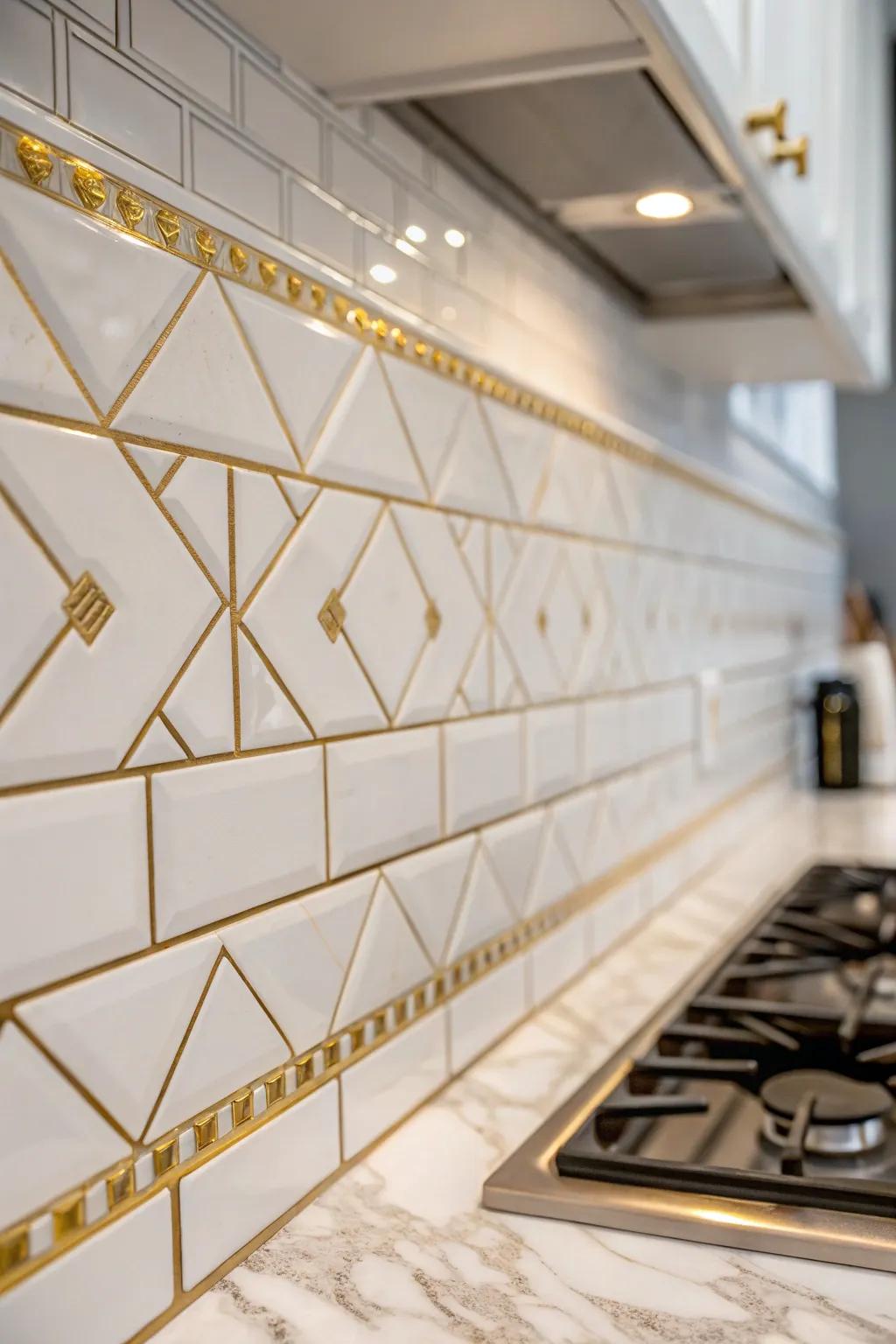 A light backsplash with gold accents keeps the kitchen bright and cohesive.