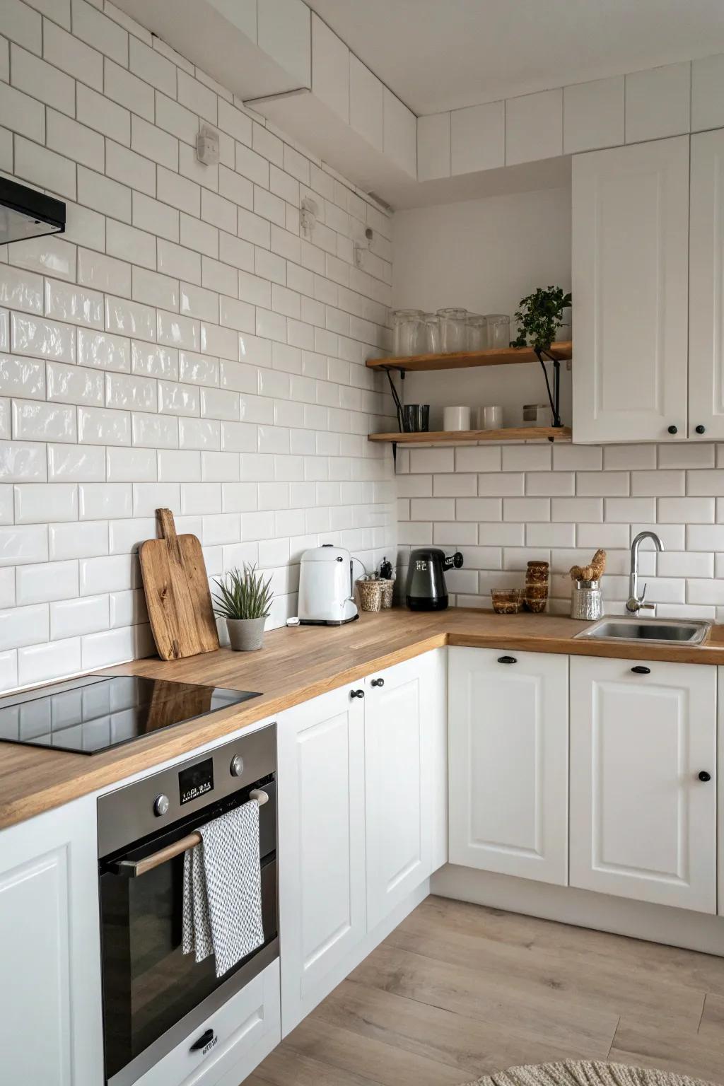 A minimalist design with a spotless white backsplash.