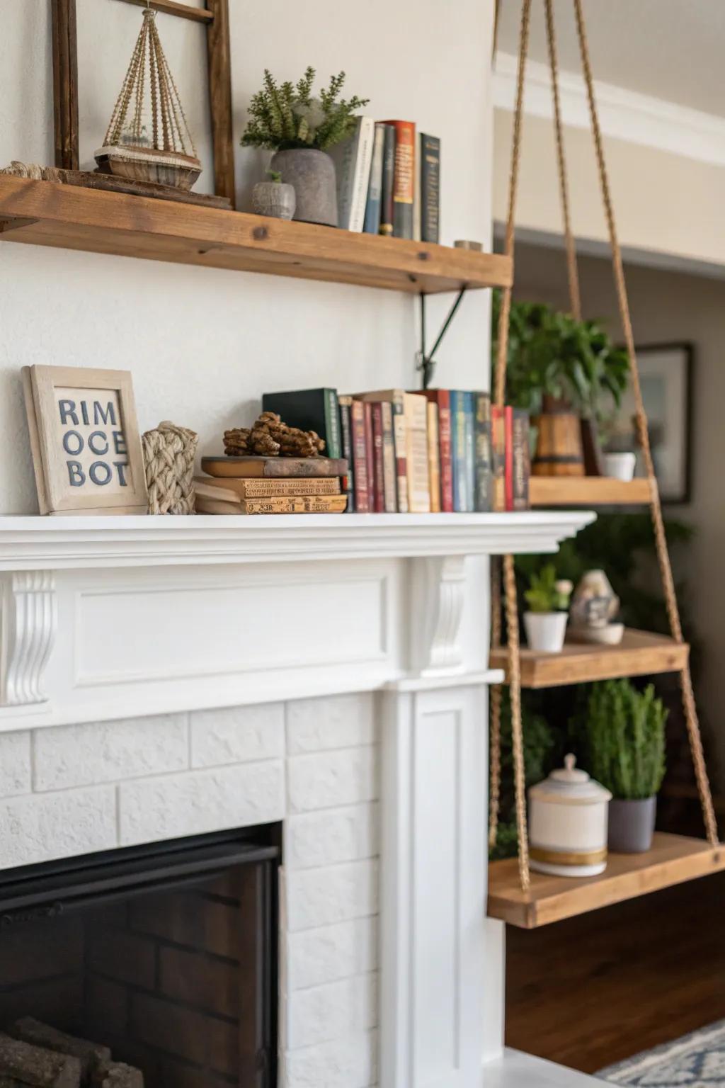 Functional elevated ledges improve the usability of a white firebox.