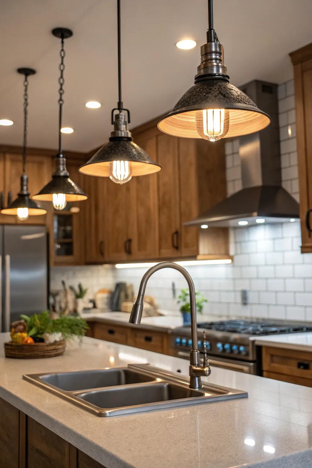 Drop-down lighting merges function with flair.