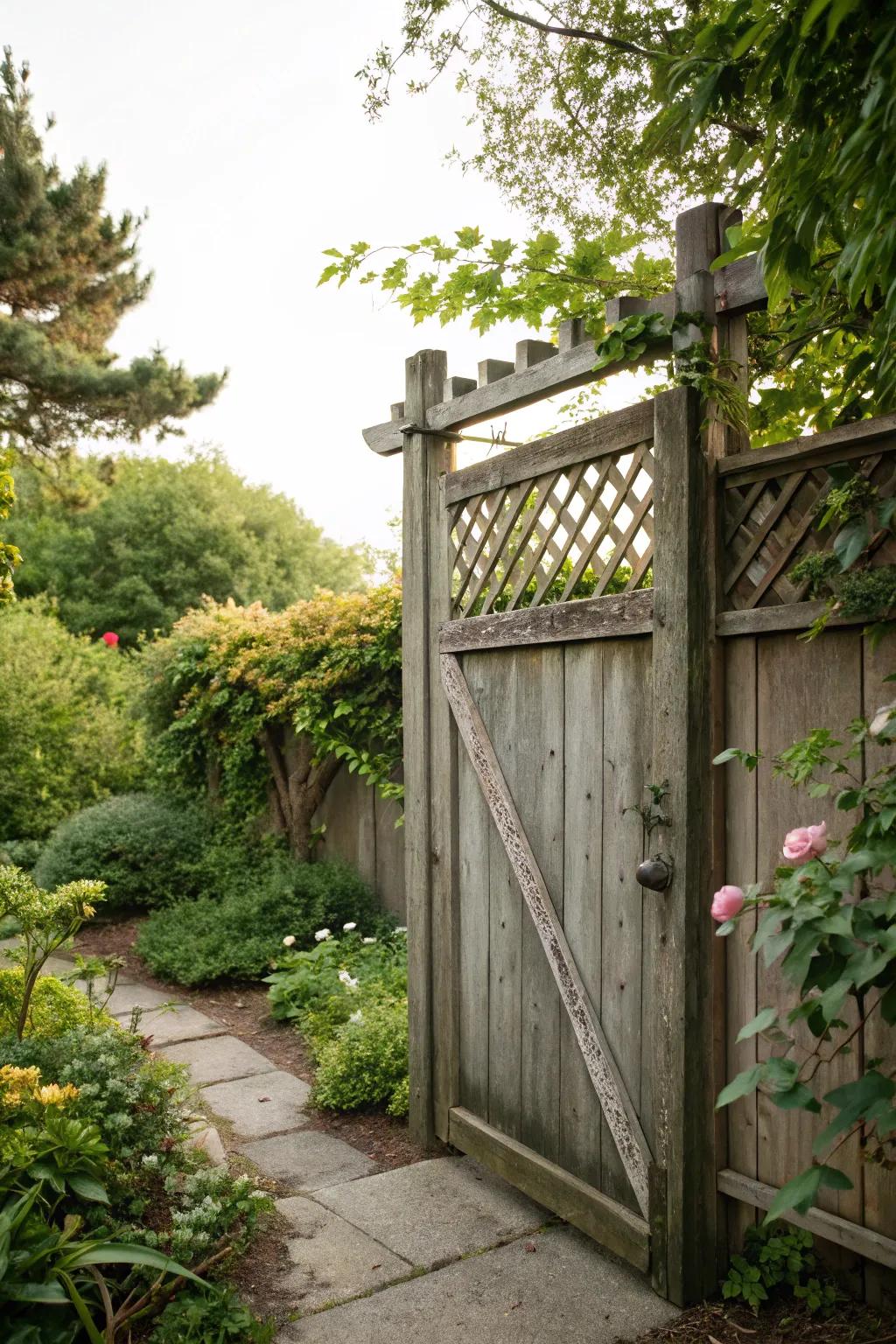Lattice-topped gates offer a balance of style and privacy.