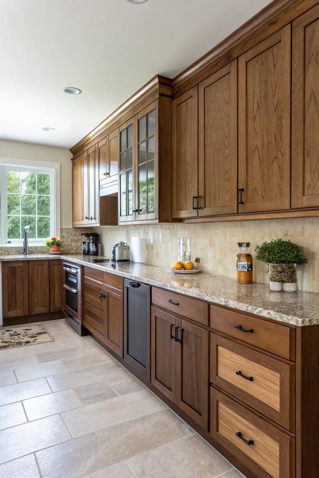 Two-toned cabinets offer a dynamic and balanced kitchen design.